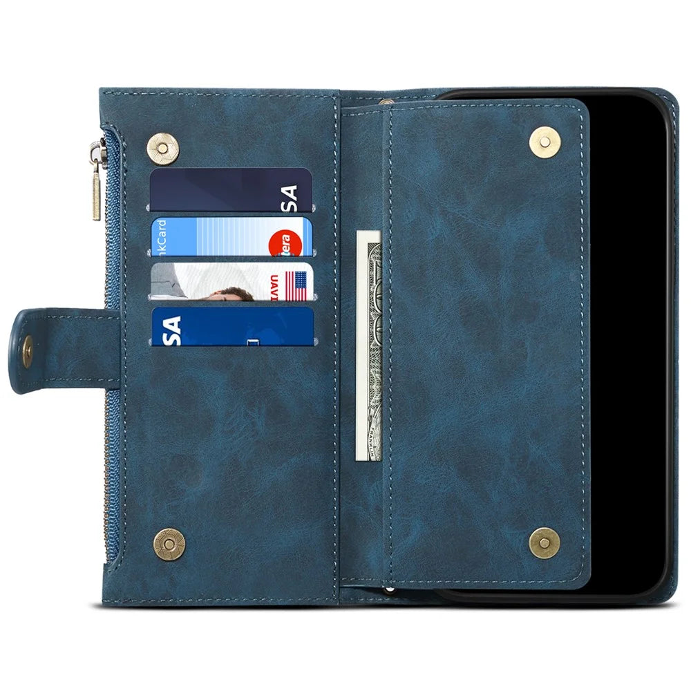 ESEBLE Star Series For Samsung Galaxy A08 5G / A08 4G / A07 4G Case Zipper Wallet Leather Stand Phone Cover with Wrist Strap - Blue - 4