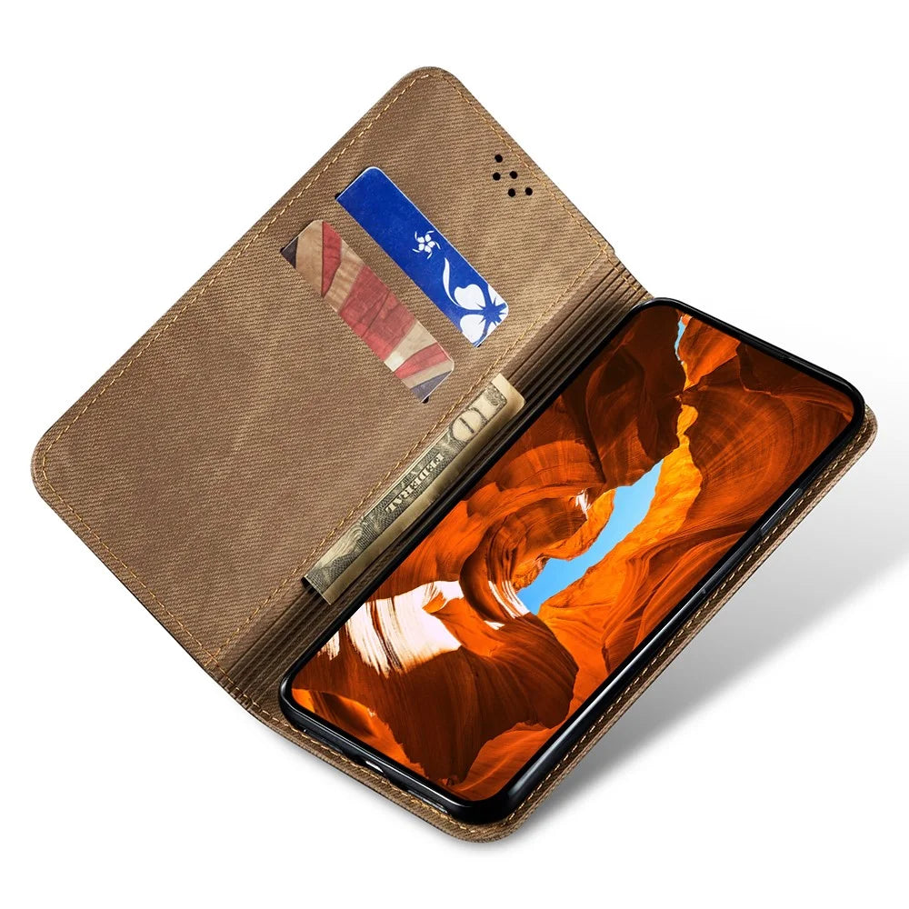 For Samsung Galaxy A18 5G / A18 4G / A17 5G / A17 4G Case Jeans Cloth Texture Anti-Scratch Leather Stand Phone Cover - Khaki - 2