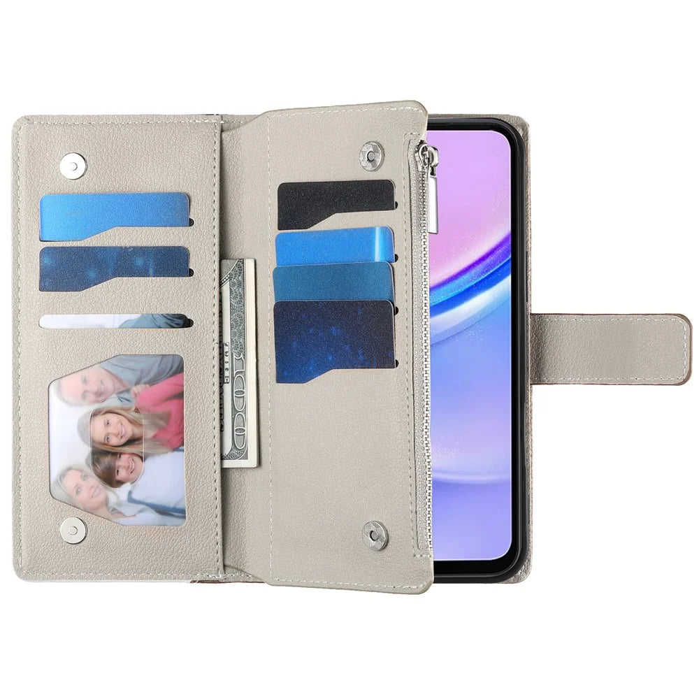 For Samsung Galaxy A05s 4G Case Zipper Wallet Color Splicing Leather Flip Phone Cover with Straps - Lake Blue - 2