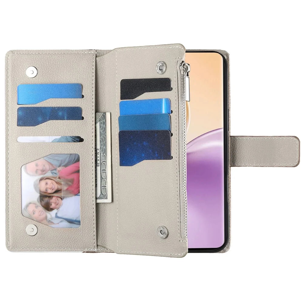 For Realme 14 Pro+ 5G Case Zipper Wallet Color Splicing Leather Flip Phone Cover with Straps - Lake Blue - 2