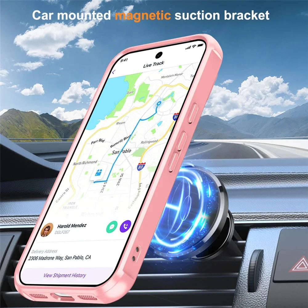 Phone Case For Google Pixel 10 Pro  /  10  /  9 Pro  /  9 Magnetic Case Ring Holder Kickstand TPU + PC Cover - Pink - 4