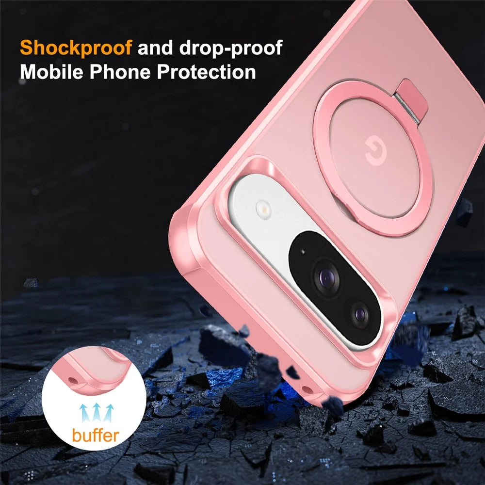 Phone Case For Google Pixel 10 Pro  /  10  /  9 Pro  /  9 Magnetic Case Ring Holder Kickstand TPU + PC Cover - Pink - 7