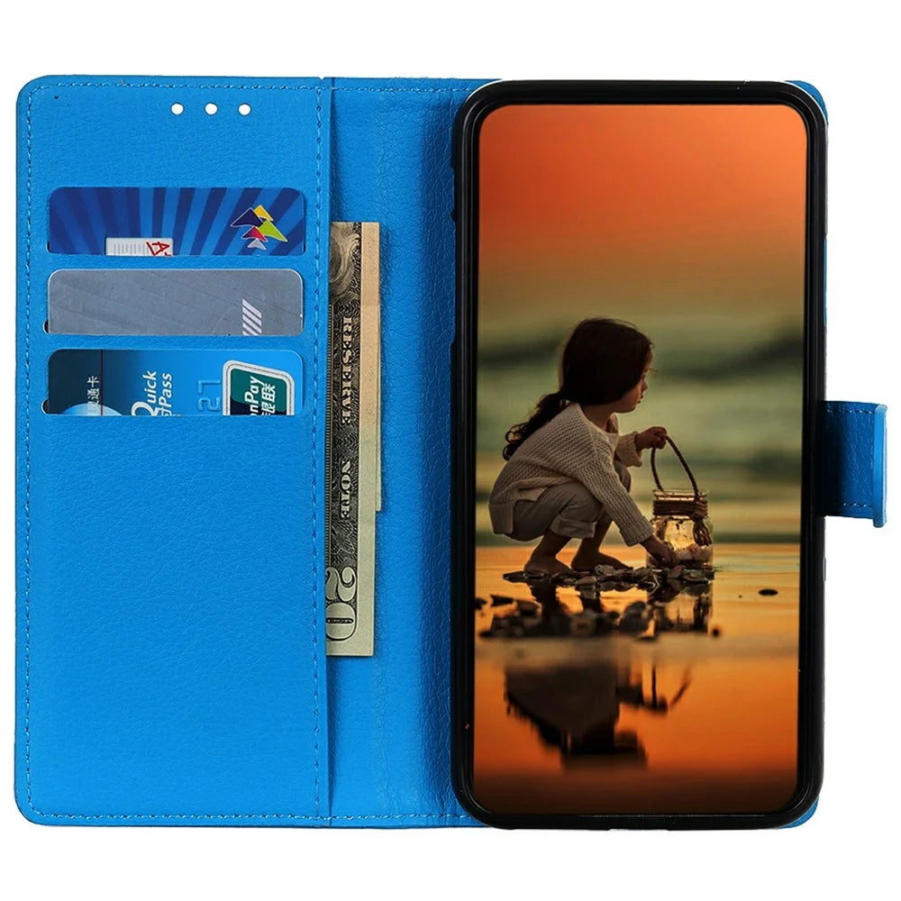 For Samsung Galaxy XCover7 Pro Wallet Case PU Leather Phone Cover Litchi Texture - Blue - 2