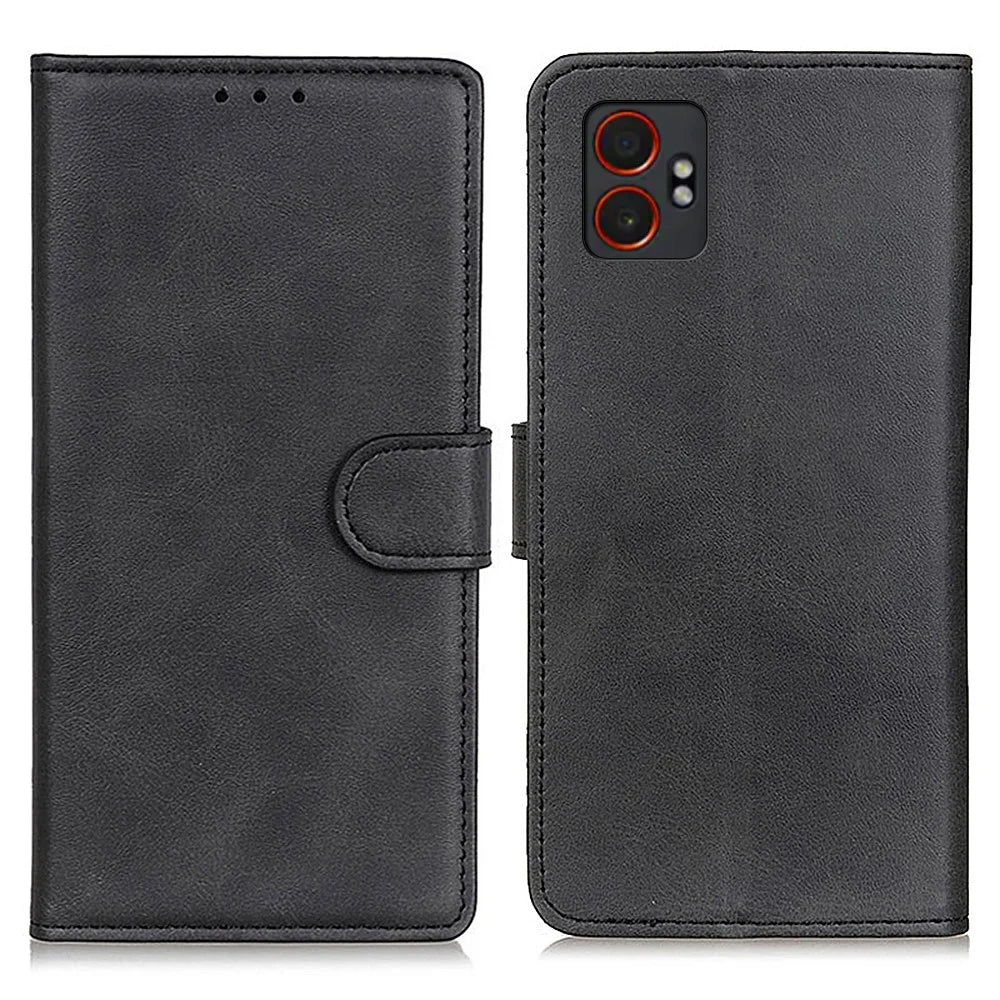 For Samsung Galaxy XCover7 Pro Case Cowhide Texture Leather Wallet Stand Phone Cover - Black - 1
