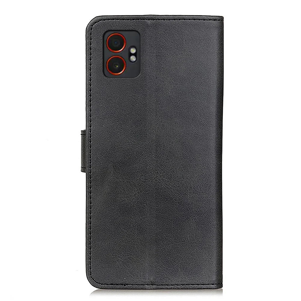 For Samsung Galaxy XCover7 Pro Case Cowhide Texture Leather Wallet Stand Phone Cover - Black - 7