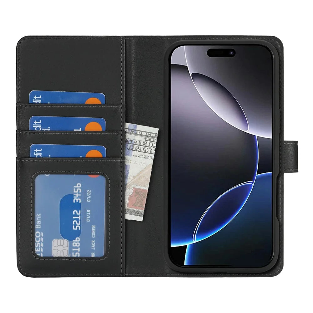 For iPhone 16 Pro Wallet Case Compatible with MagSafe Anti-Drop Detachable PU Leather Phone Cover - Black - 2