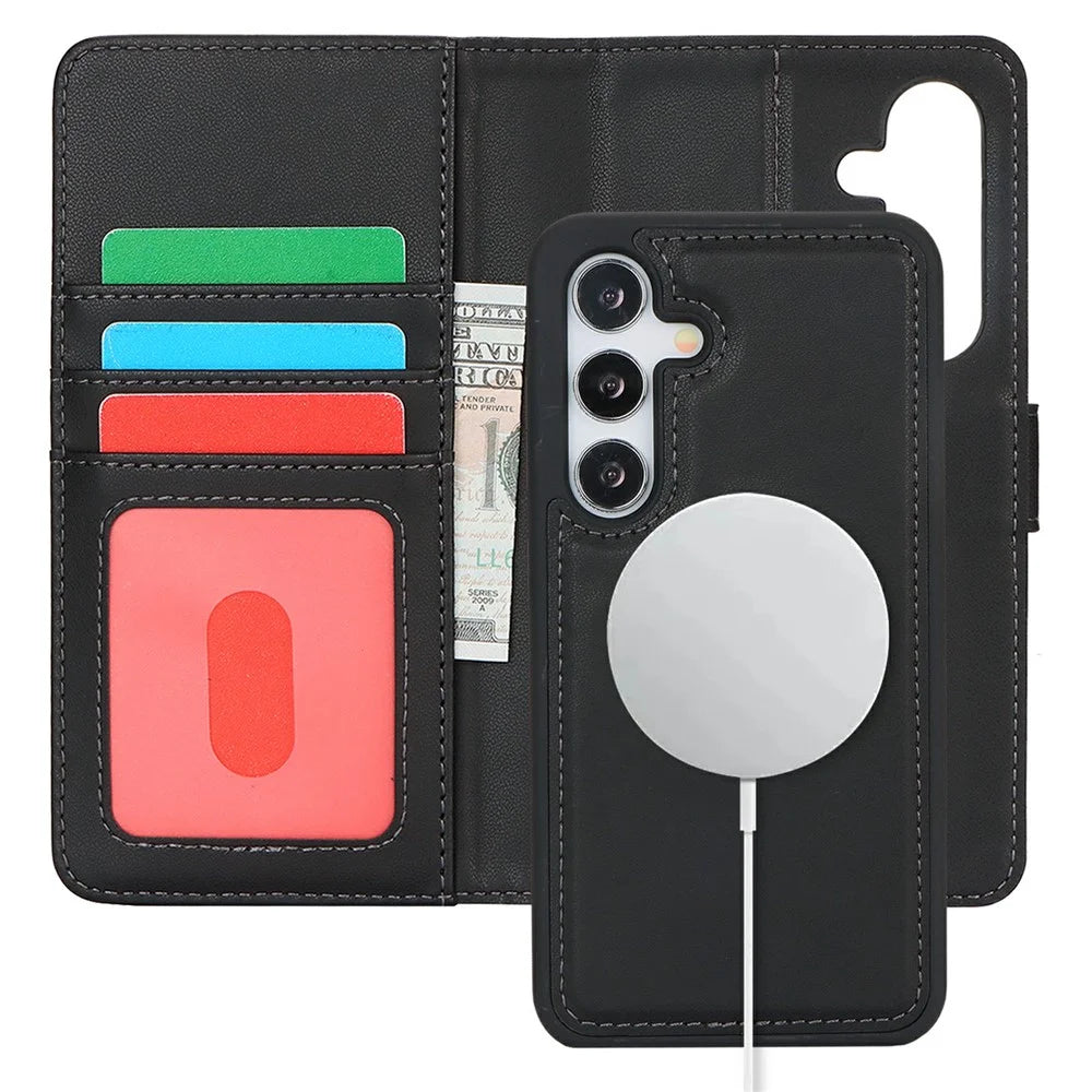 For Samsung Galaxy S24 Wallet Magnetic Case Anti-Drop Detachable PU Leather Phone Cover - Black - 6