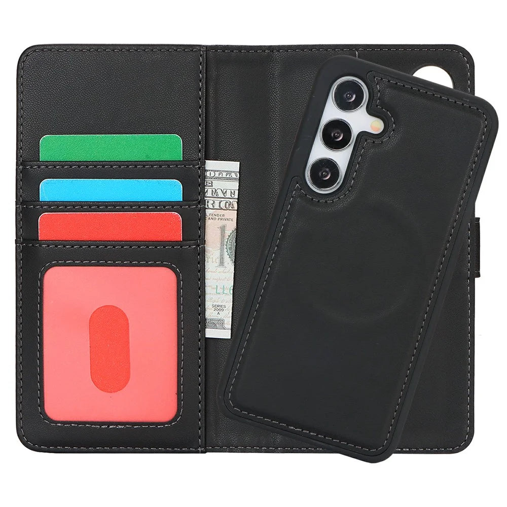 For Samsung Galaxy S24 Wallet Magnetic Case Anti-Drop Detachable PU Leather Phone Cover - Black - 7