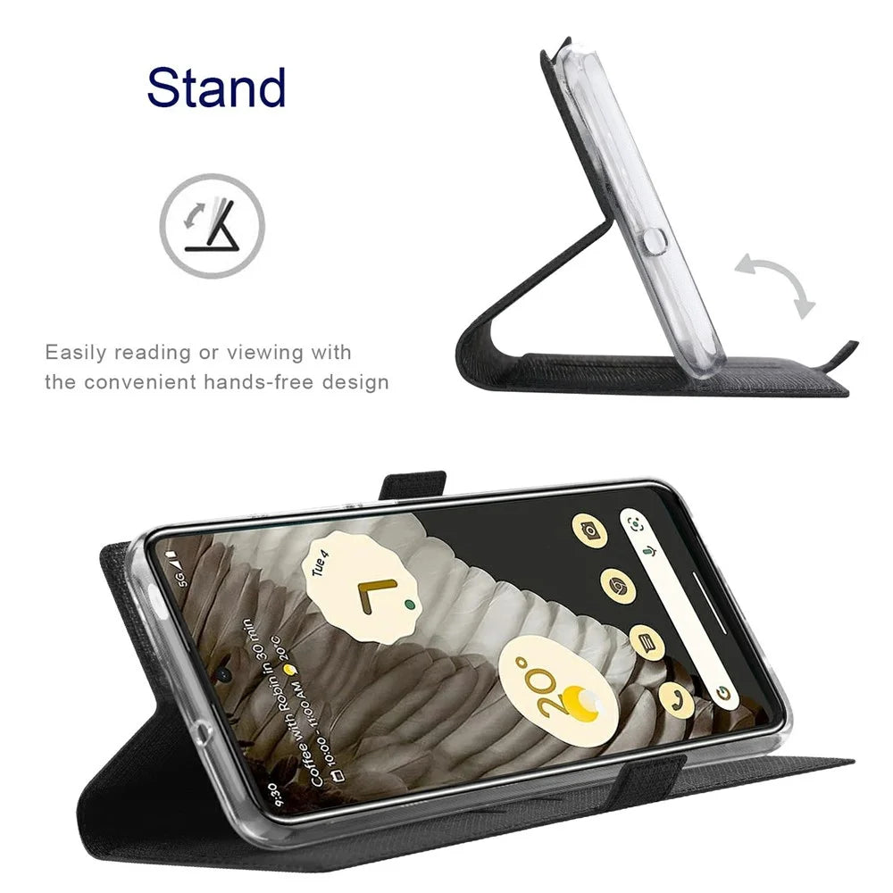 VILI K Series PU Leather Stand Case for Google Pixel 7 Pro 5G, Double Magnetic Clasp Full Protection Phone Wallet Cover - Black - 2