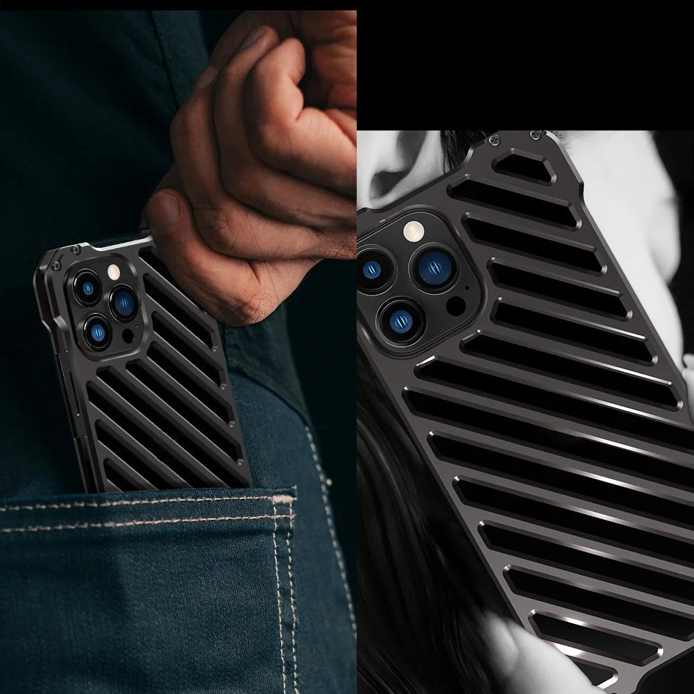 R-JUST RJ-50 Shockproof Phone Case for iPhone 14 Pro Max, Armour Aluminum Alloy Metal Frame Hollow Design Protective Phone Back Cover with Lens Protector - 2