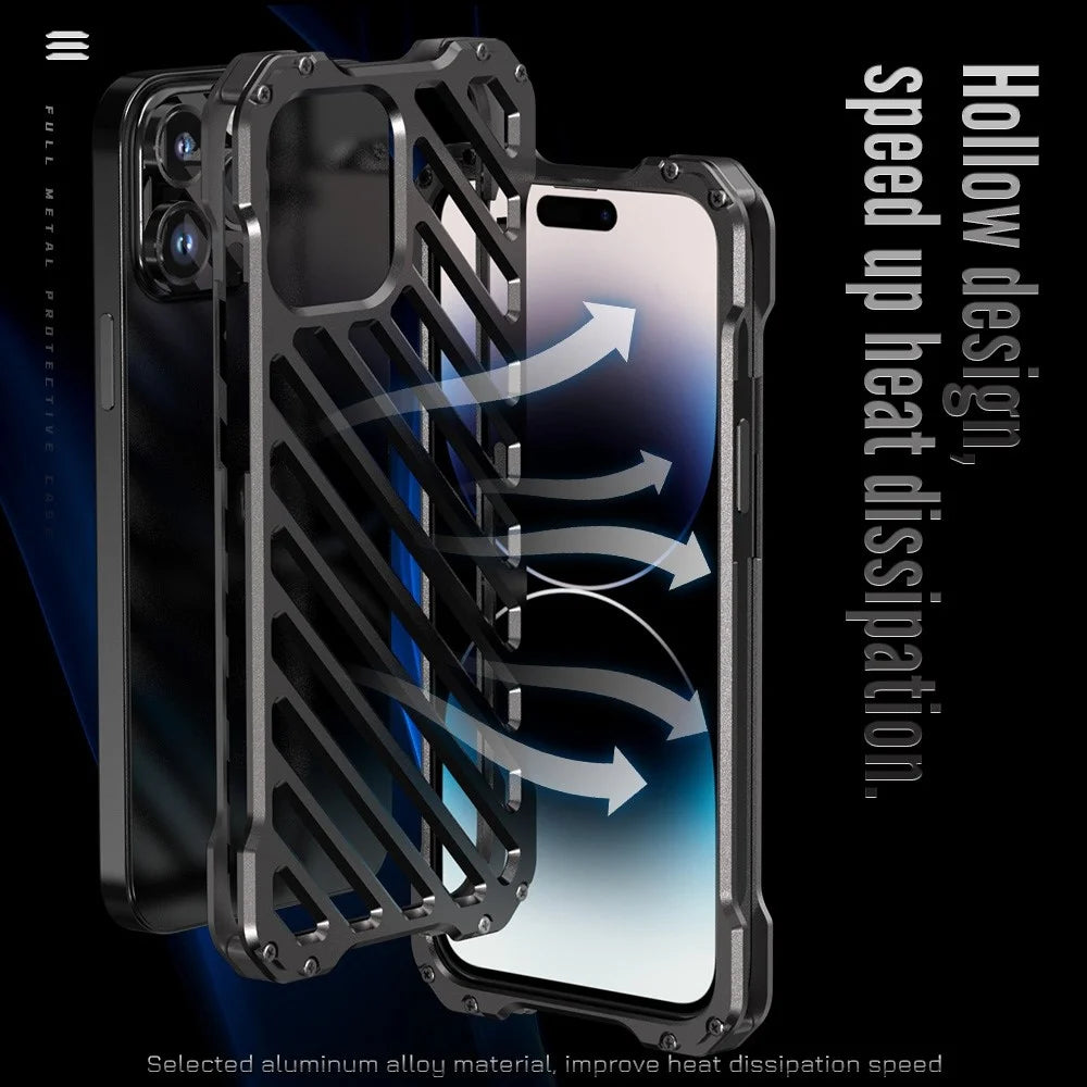 R-JUST RJ-50 Shockproof Phone Case for iPhone 14 Pro Max, Armour Aluminum Alloy Metal Frame Hollow Design Protective Phone Back Cover with Lens Protector - 4