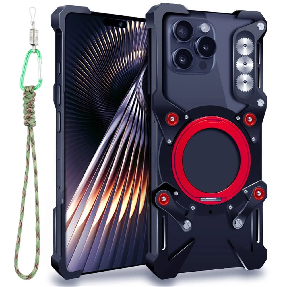 Bumper Case For iPhone 16 Plus / 15 Plus / 15 Pro Max / 14 Plus / 14 Pro Max / 13 Pro Max / 12 Pro Max , Kickstand Aluminum Alloy Magnetic Phone Cover - Black - 1