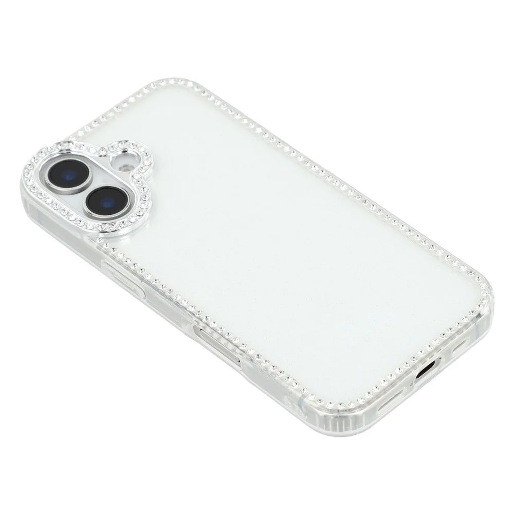 For iPhone 16 Case Rhinestone Edge Glitter Back TPU + PC IMD Phone Cover - Glitter Transparent - 4