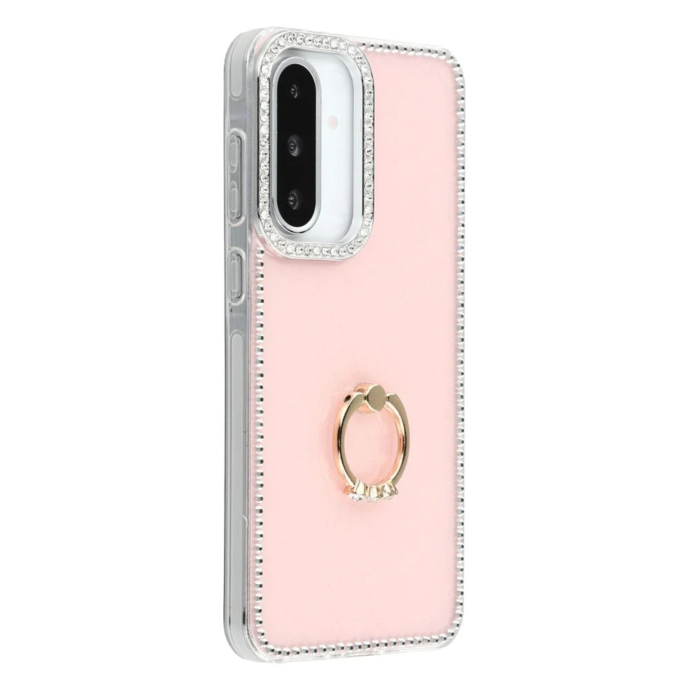 For Samsung Galaxy A26 5G Case with Ring Kickstand Rhinestone Edge TPU + PC IMD Phone Cover - Glitter Light Pink - 2