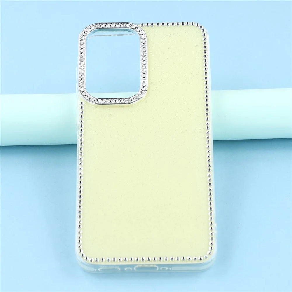 For Samsung Galaxy A55 5G Case Rhinestone Edge Glitter Back TPU + PC IMD Phone Cover - Glitter Light Yellow - 4