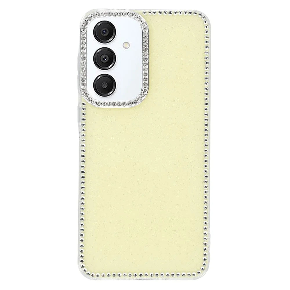 For Samsung Galaxy S25 / S24 Case Rhinestone Edge Glitter Back TPU + PC IMD Phone Cover - Glitter Light Yellow - 1
