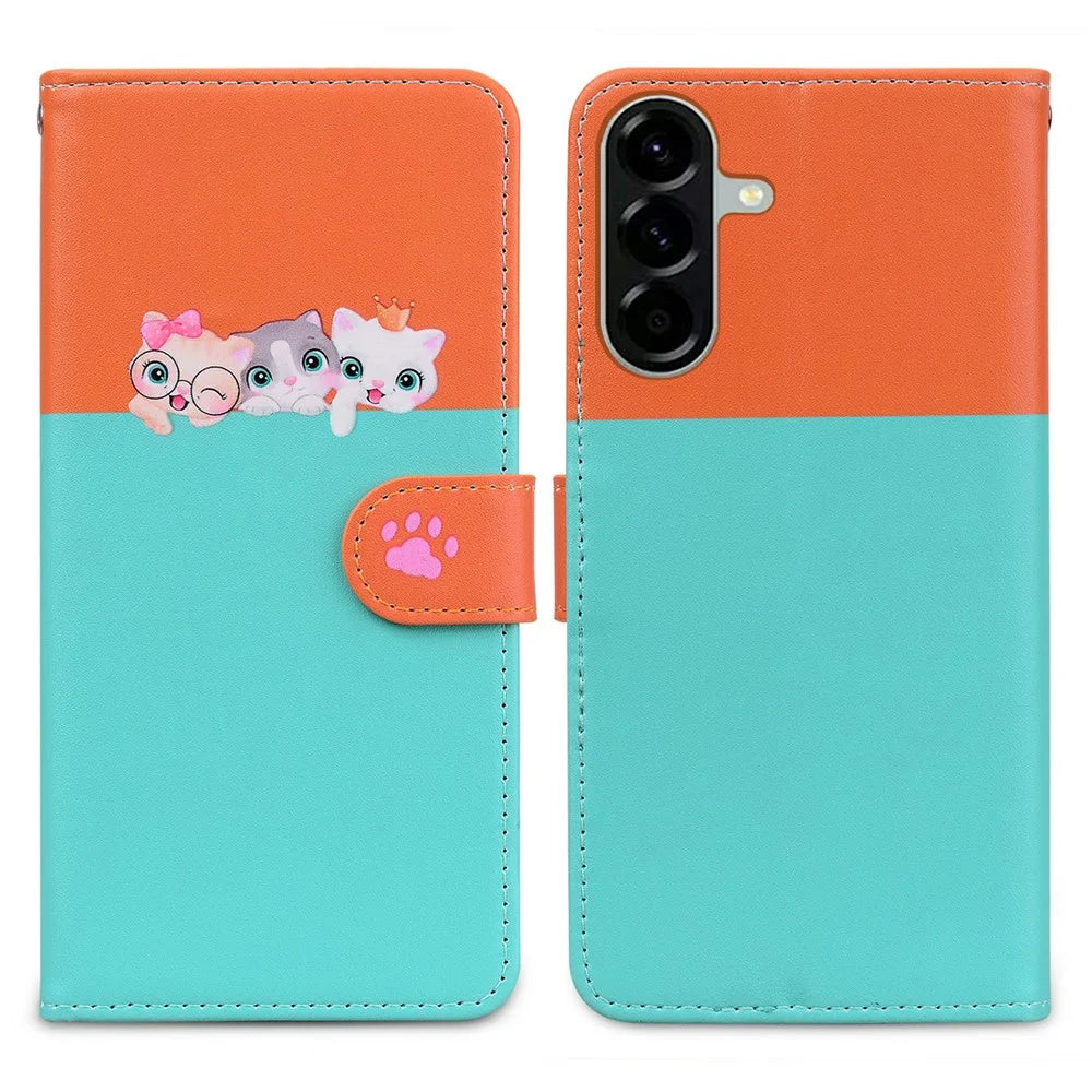 Cartoon Pet Series for Samsung Galaxy A36 5G Wallet Phone Case Splicing Leather Flip Cover - Sky Blue - 1