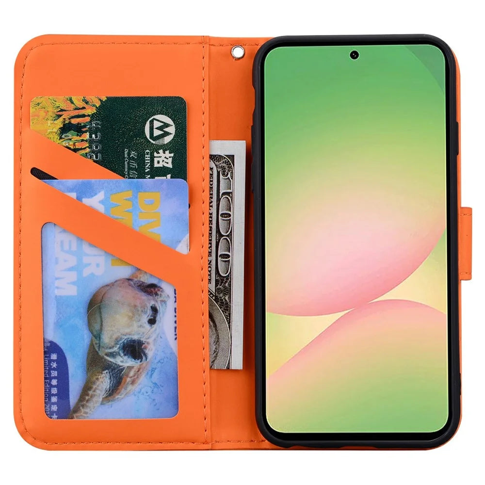 For Samsung Galaxy A36 5G Case Cartoon Pattern Wallet Leather Phone Cover - Orange - 2