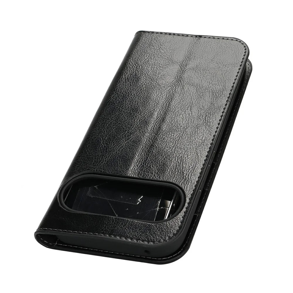For Google Pixel 10 Pro XL Case Crazy Horse Texture Split Leather Wallet Phone Cover - Black - 5