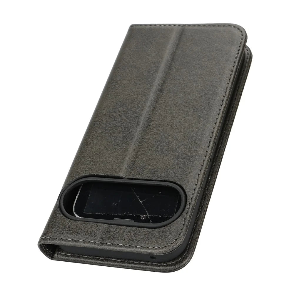 For Google Pixel 10 / 10 Pro Case PU Leather Calf Textured Magnetic Closing Smart Phone Cover - Black - 6