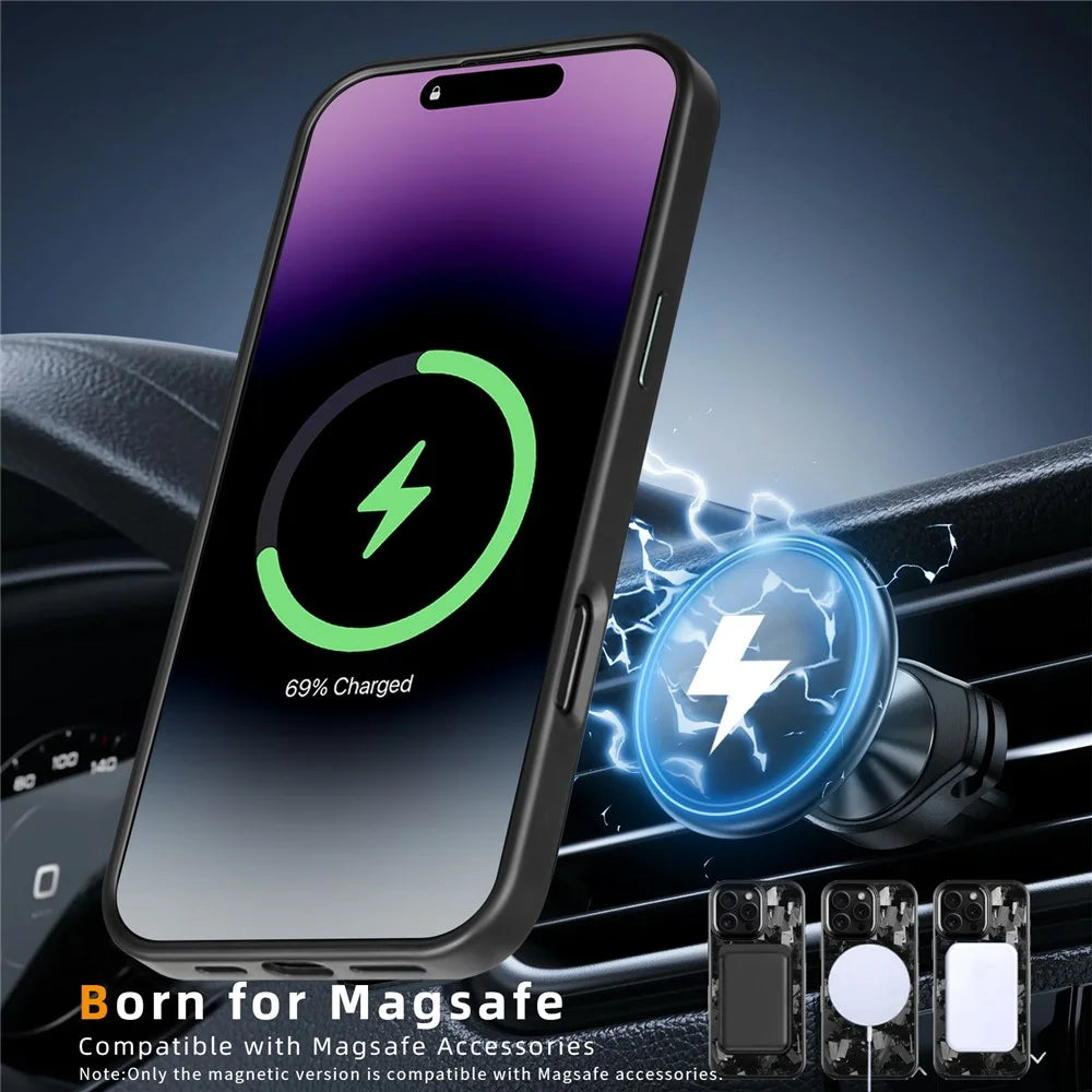 For iPhone 16 Pro Max Magnetic Case Large Texture Aramid Fiber + TPU Phone Cover with Metal Lens Frame - Black Lens Frame + Black - 2