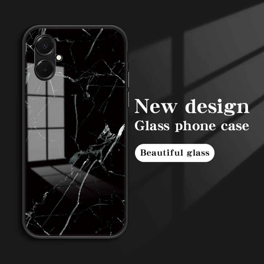 For Samsung Galaxy A08 5G / A08 4G / A07 4G Case Marble Pattern Tempered Glass + PC + TPU Protective Phone Cover - White Marble - 2