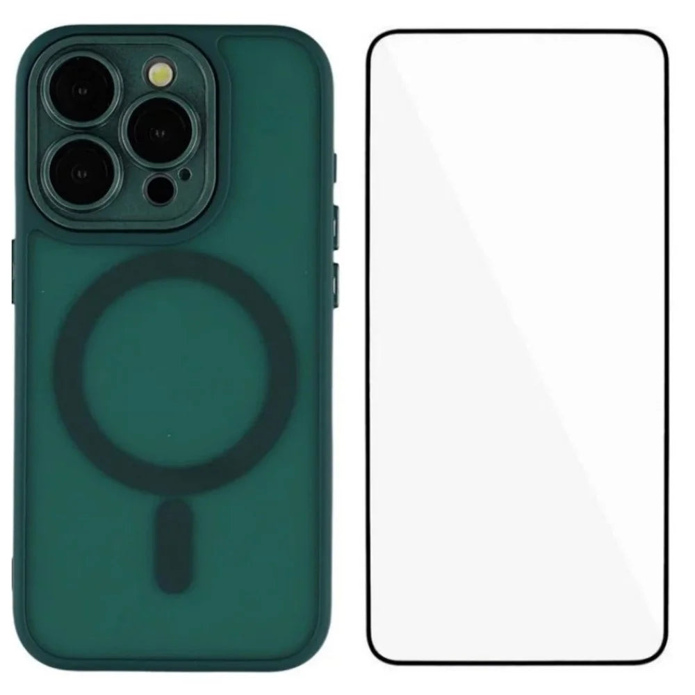 WANLONFENG For iPhone 11 Pro Max Case Compatible with MagSafe  QB Series PC TPU Phone Cover with Screen Film - Dark Green - 1