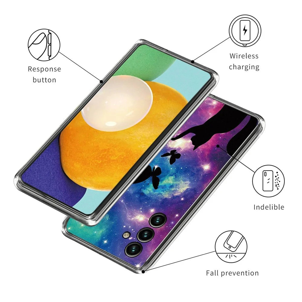 For Samsung Galaxy A14 5G / A14 4G Pattern Printing IMD Anti-scratch Soft TPU Cover Drop-proof Cell Phone Case - Cat and Butterflies - 3