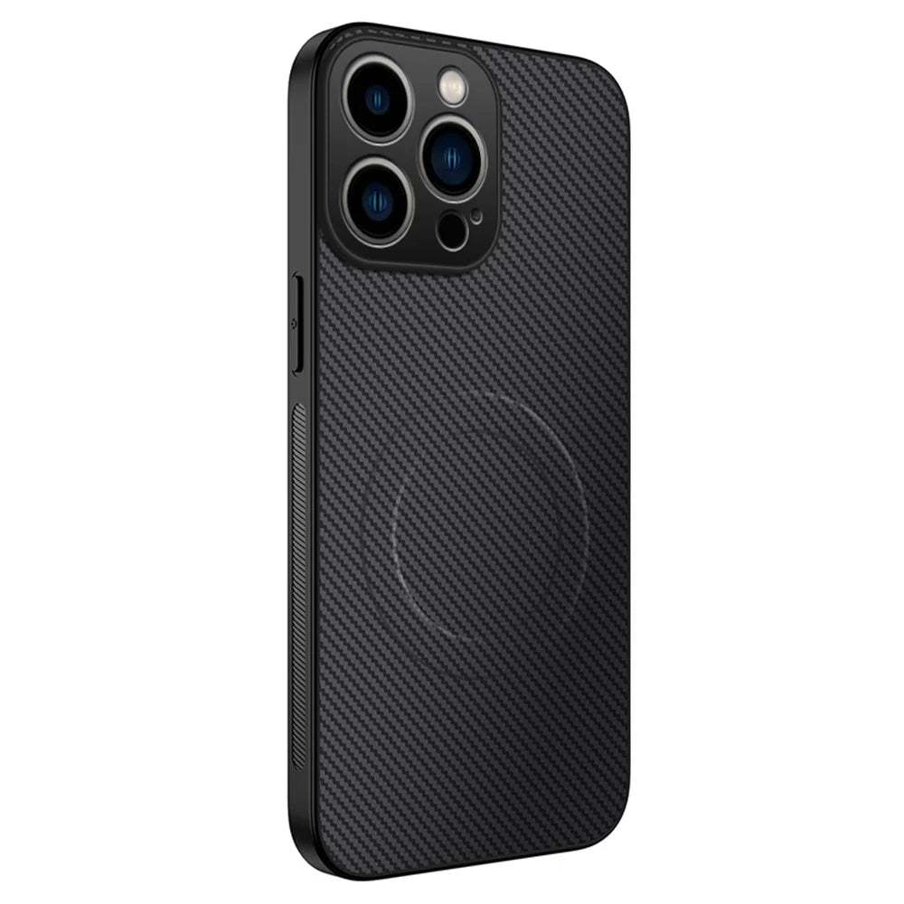 WANLONFENG For iPhone 13 Pro Max 6.7 inch Case Compatible with MagSafe  TQ Series Carbon Fiber Texture PC TPU Phone Cover - Black - 1