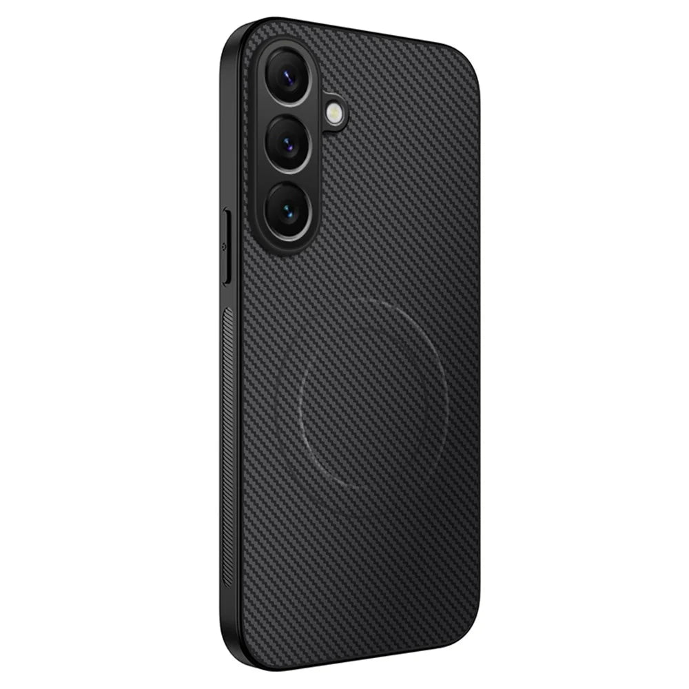WANLONFENG For Samsung Galaxy A15 4G / Galaxy A15 5G Magnetic Case  TQ Series Carbon Fiber Texture PC TPU Phone Cover - Black - 1