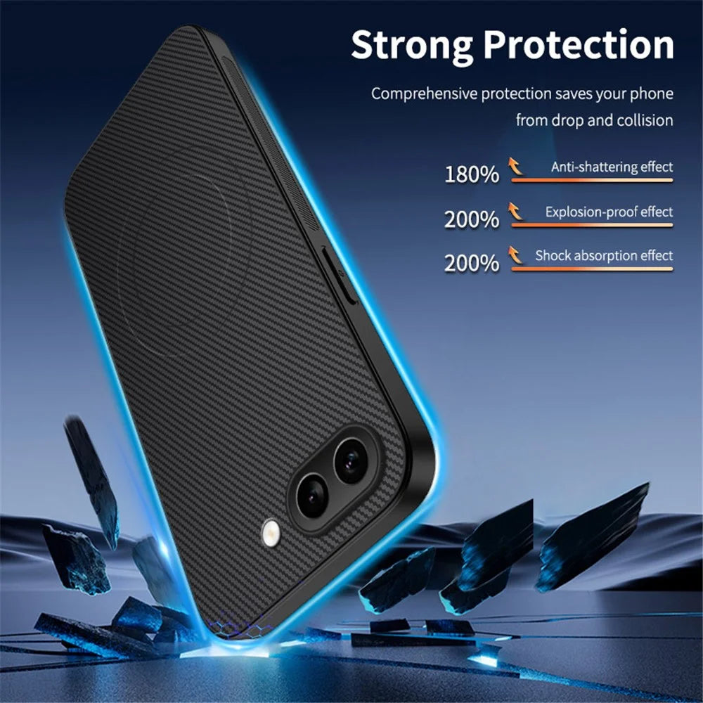 WANLONFENG For Google Pixel 9a Magnetic Case  TQ Series Carbon Fiber Texture PC TPU Phone Cover - Black - 2