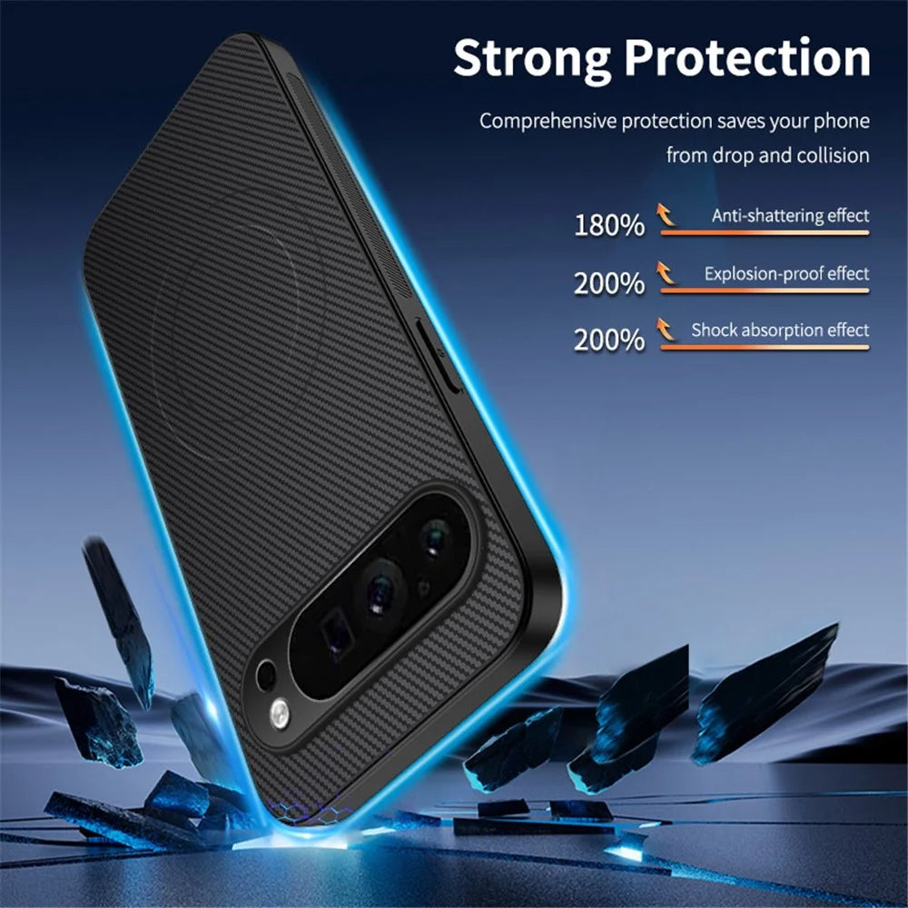 WANLONFENG For Google Pixel 9 Pro XL Magnetic Case  TQ Series Carbon Fiber Texture PC TPU Phone Cover - Black - 2