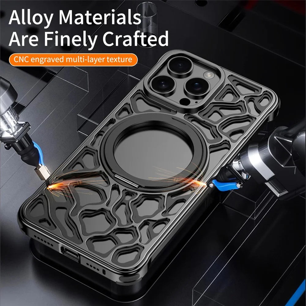 For iPhone 16 Pro Bumper Case Alloy Metal Borderless Back Cover with Magnetic Kickstand - Black - 2