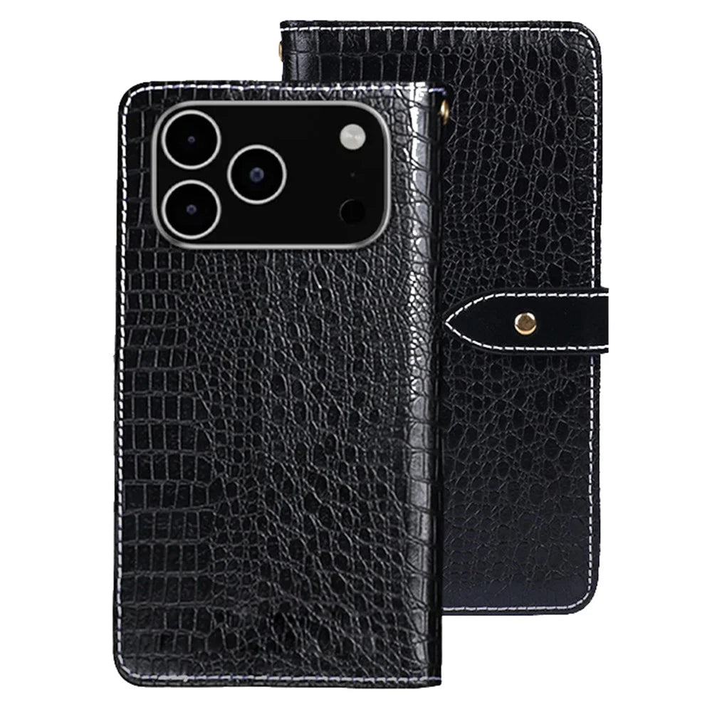 IDEWEI For iPhone 18 Pro / 17 Pro Case Crocodile Texture PU Leather Flip Phone Cover - Black - 1