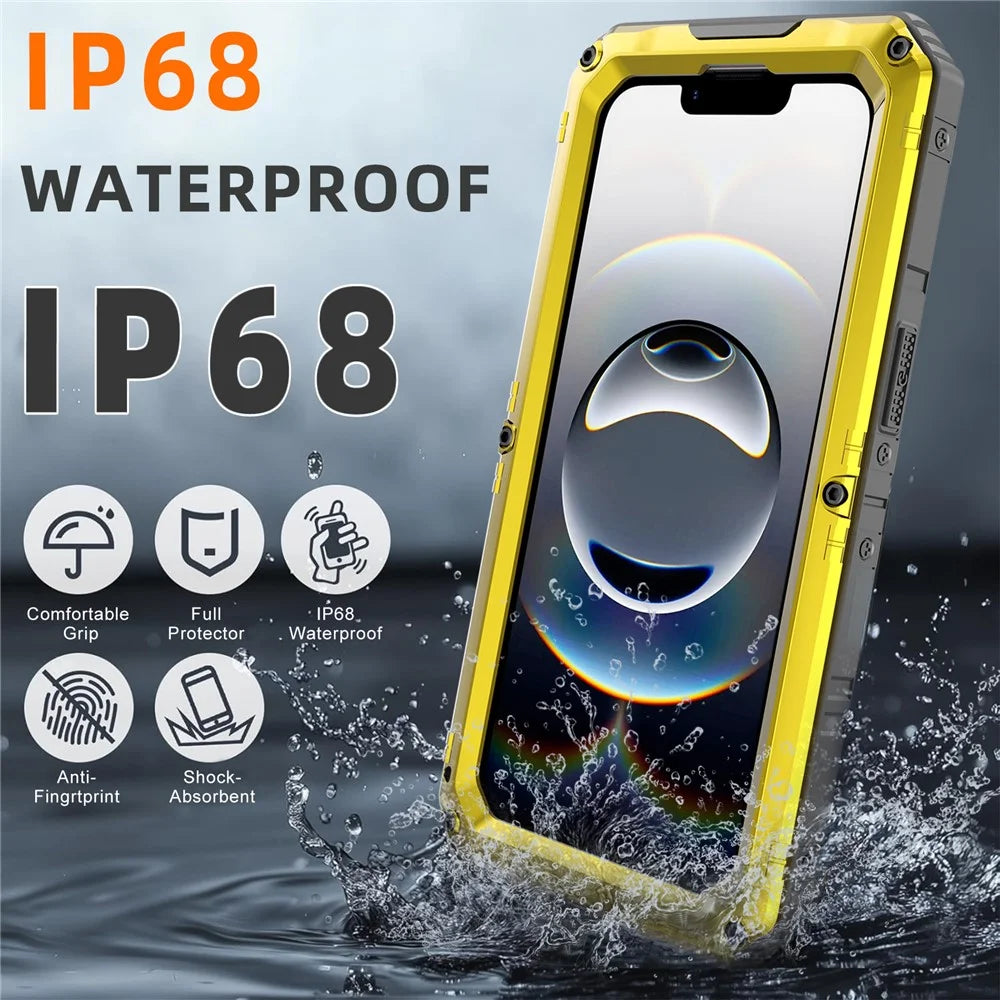 IP68 Waterproof Phone Case for iPhone 17e / 16e Metal + Silicone Cover with Screen Protector - Yellow - 3