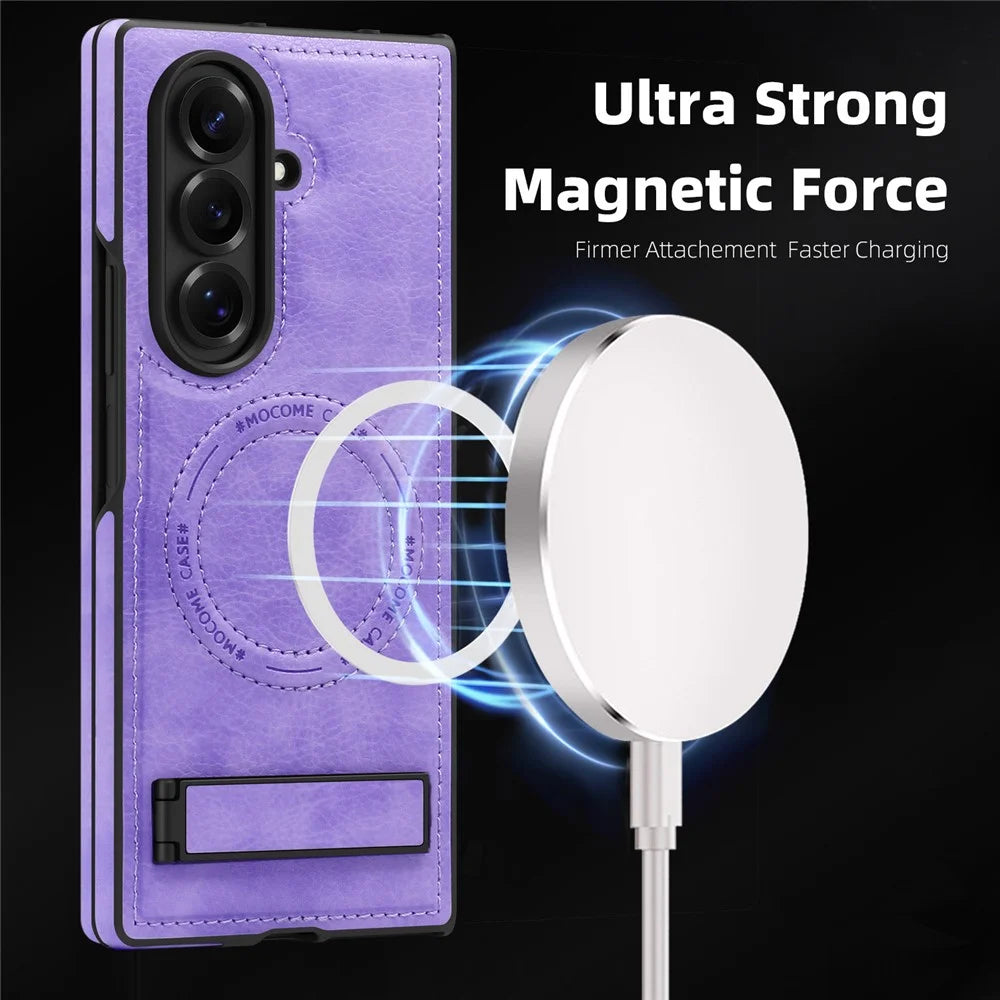 For Samsung Galaxy Z Fold7 5G Magnetic Case with Folded Kickstand PC Silicone Leather Phone Back Cover - Light Purple - 2