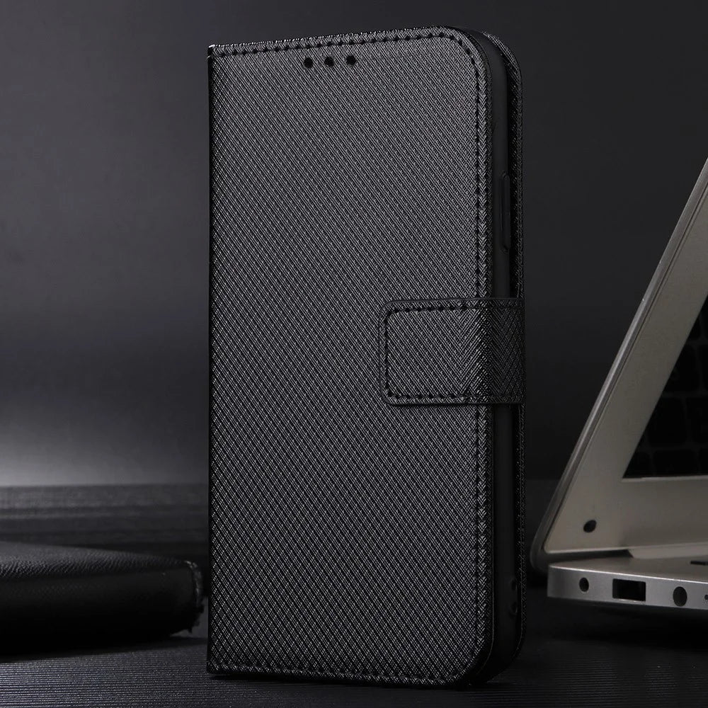 For OnePlus Nord CE5 5G / Ace 5 Racing 5G Leather Wallet Case with Strap Diamond Texture Phone Cover - Black - 2
