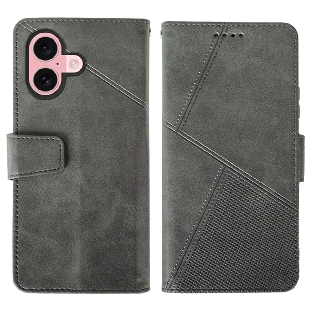 IDEWEI For iPhone 17 Case Leather Wallet Phone Cover Stand Calf Texture - Grey - 1