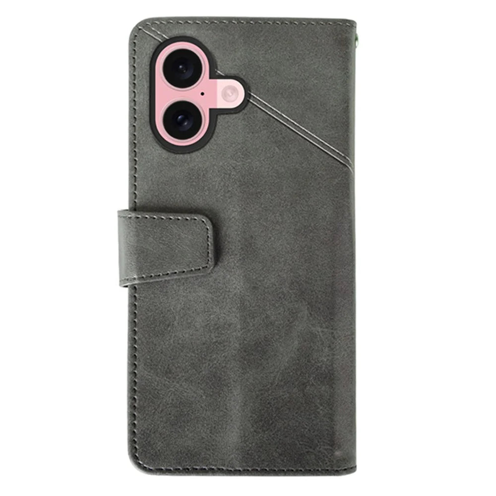 IDEWEI For iPhone 17 Case Leather Wallet Phone Cover Stand Calf Texture - Grey - 5