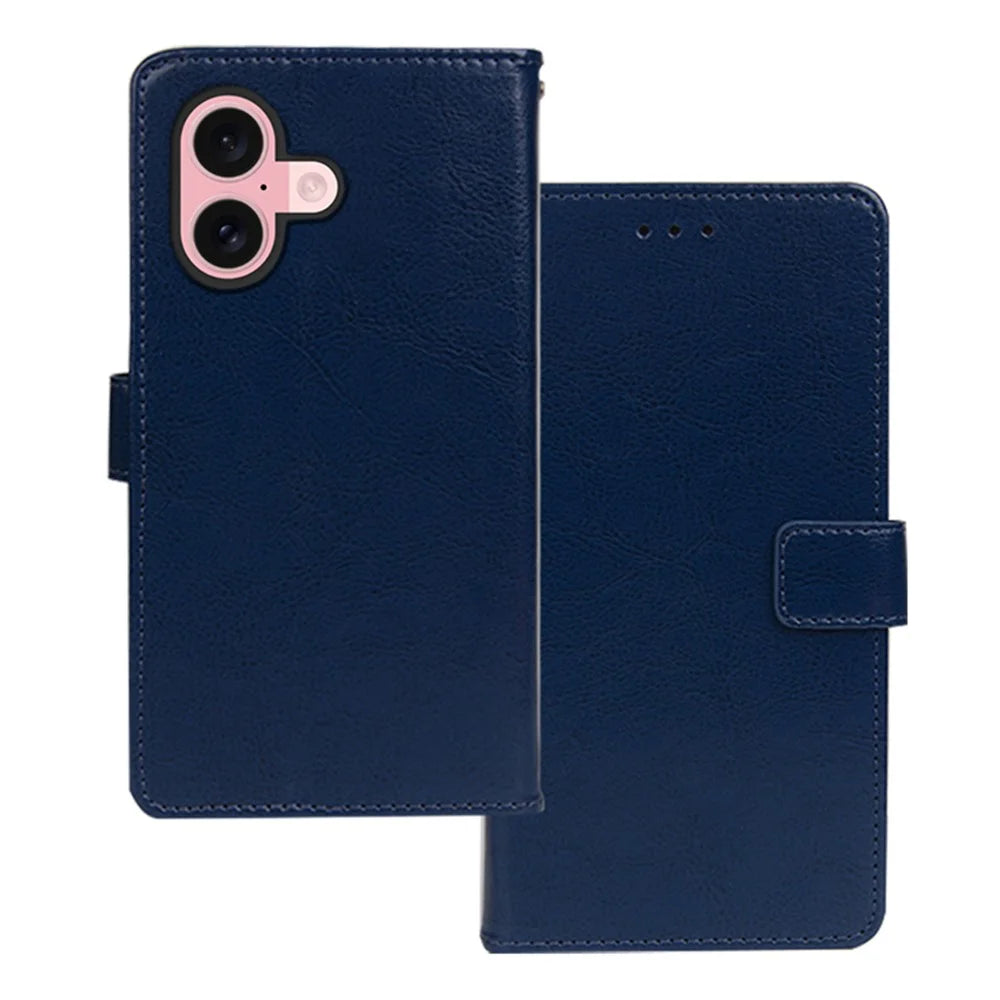 IDEWEI For iPhone 17 Case Wallet Leather Phone Cover Crazy Horse Texture - Blue - 1