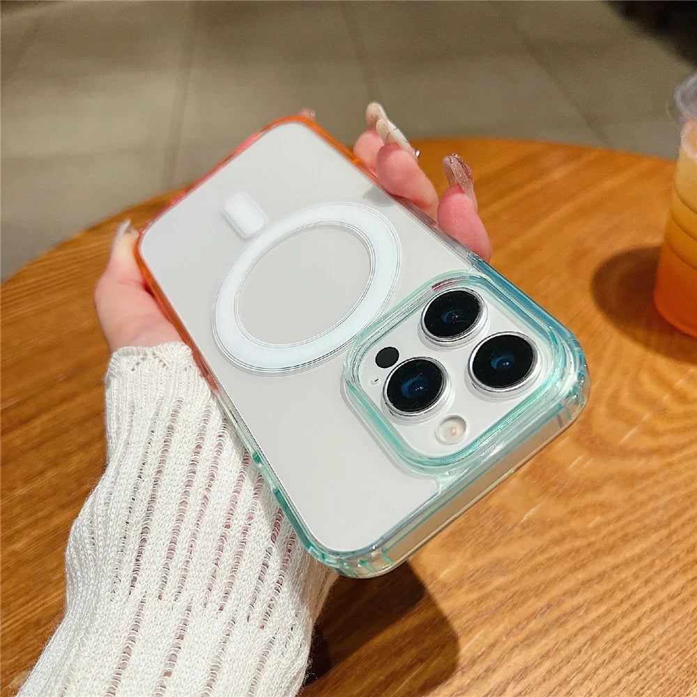 For iPhone 14 Pro Magnetic Case Color Matching TPU + Acrylic Gradient Clear Phone Cover - Blue / Pink - 1
