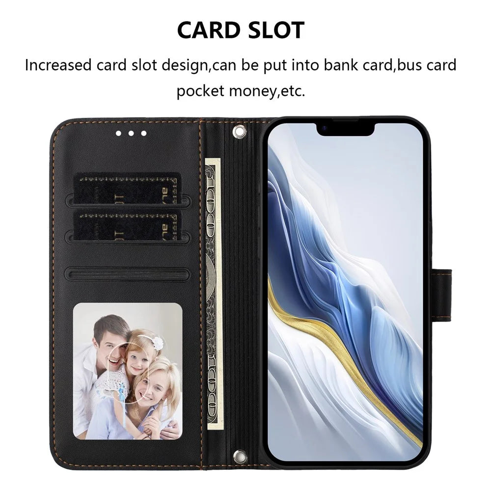 For Samsung Galaxy S25 Edge Leather Case Wallet Stand Phone Cover with Wrist Strap - Black - 5