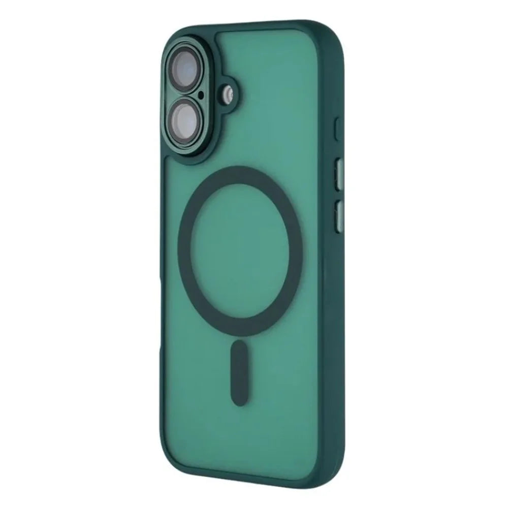 WANLONFENG For iPhone 16 Plus Case Compatible with MagSafe  QB Series PC TPU Phone Cover with Screen Film - Dark Green - 4