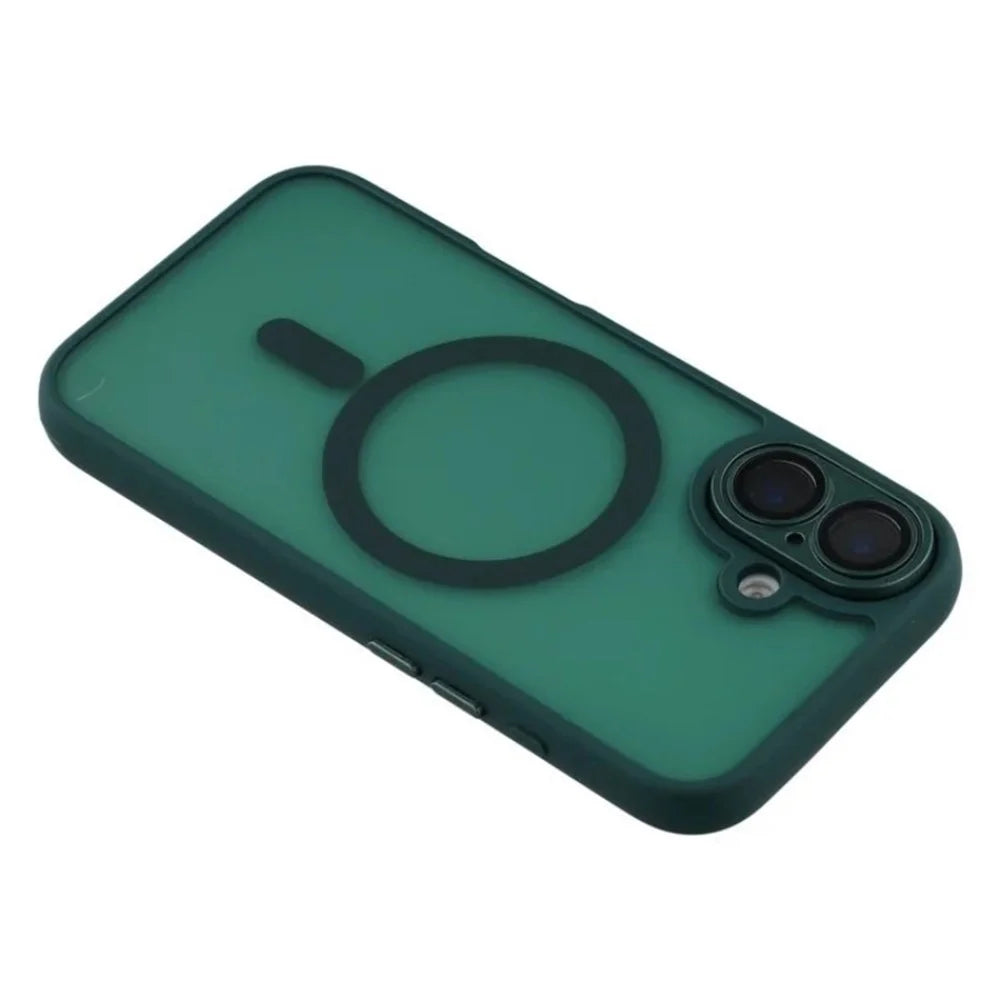 WANLONFENG For iPhone 16 Plus Case Compatible with MagSafe  QB Series PC TPU Phone Cover with Screen Film - Dark Green - 6