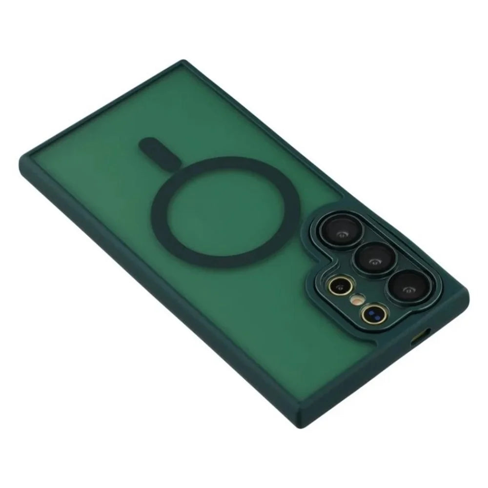 WANLONFENG For Samsung Galaxy S24 Ultra Magnetic Case  QB Series PC TPU Phone Cover with Screen Film - Dark Green - 6