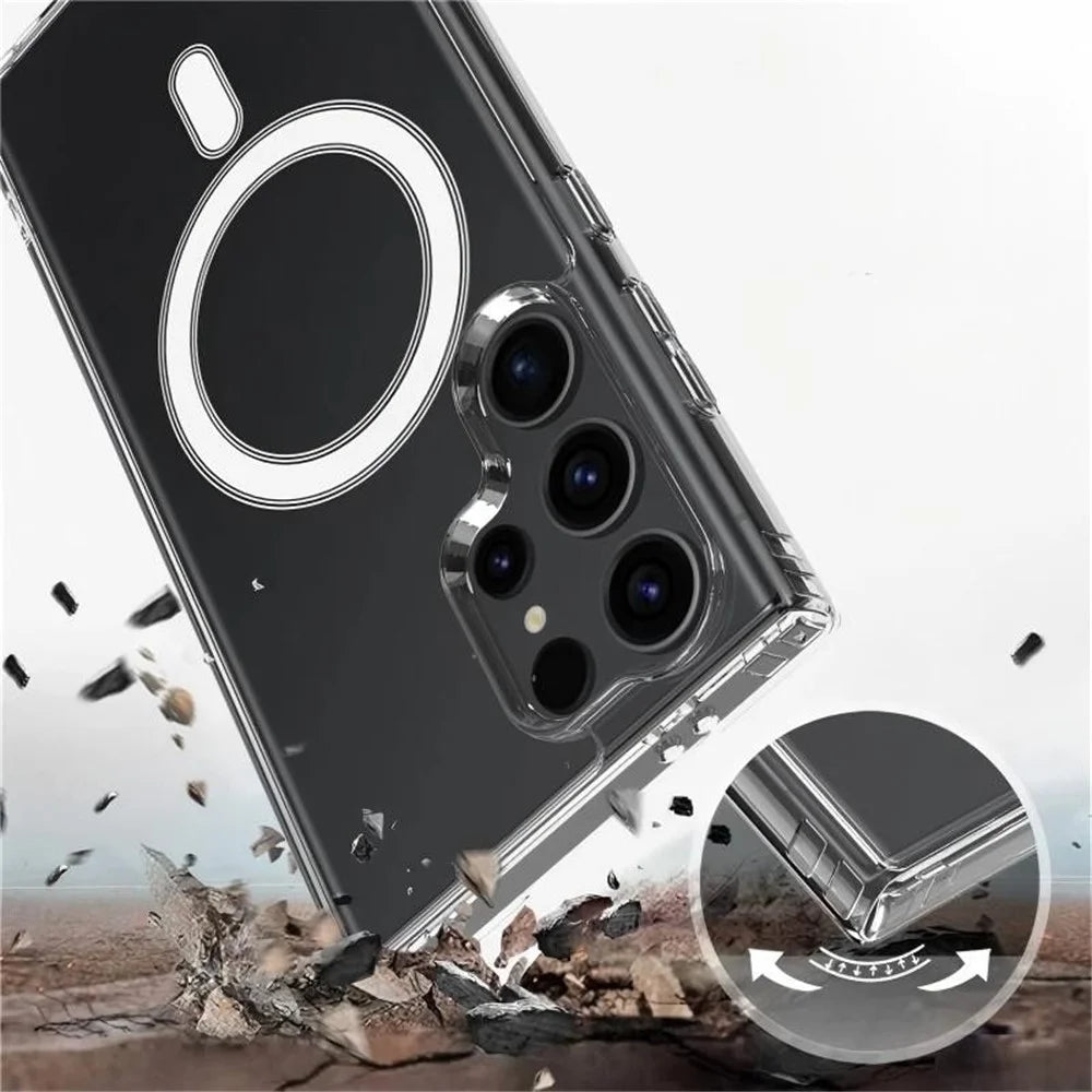 WANLONFENG For Samsung Galaxy S25 Ultra Clear Magnetic Case  LM2 Series Phone Cover (Big Lens Hole) - Transparent - 3