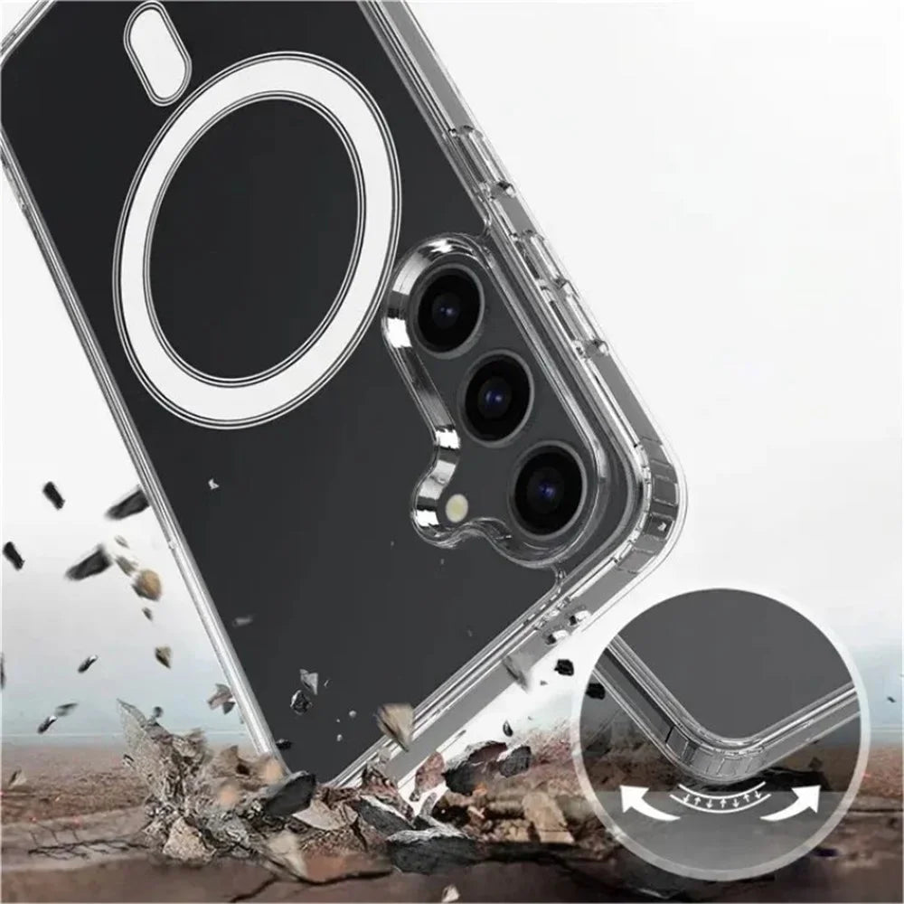 WANLONFENG For Samsung Galaxy S24 FE Clear Magnetic Case  LM2 Series Phone Cover (Big Lens Hole) - Transparent - 3