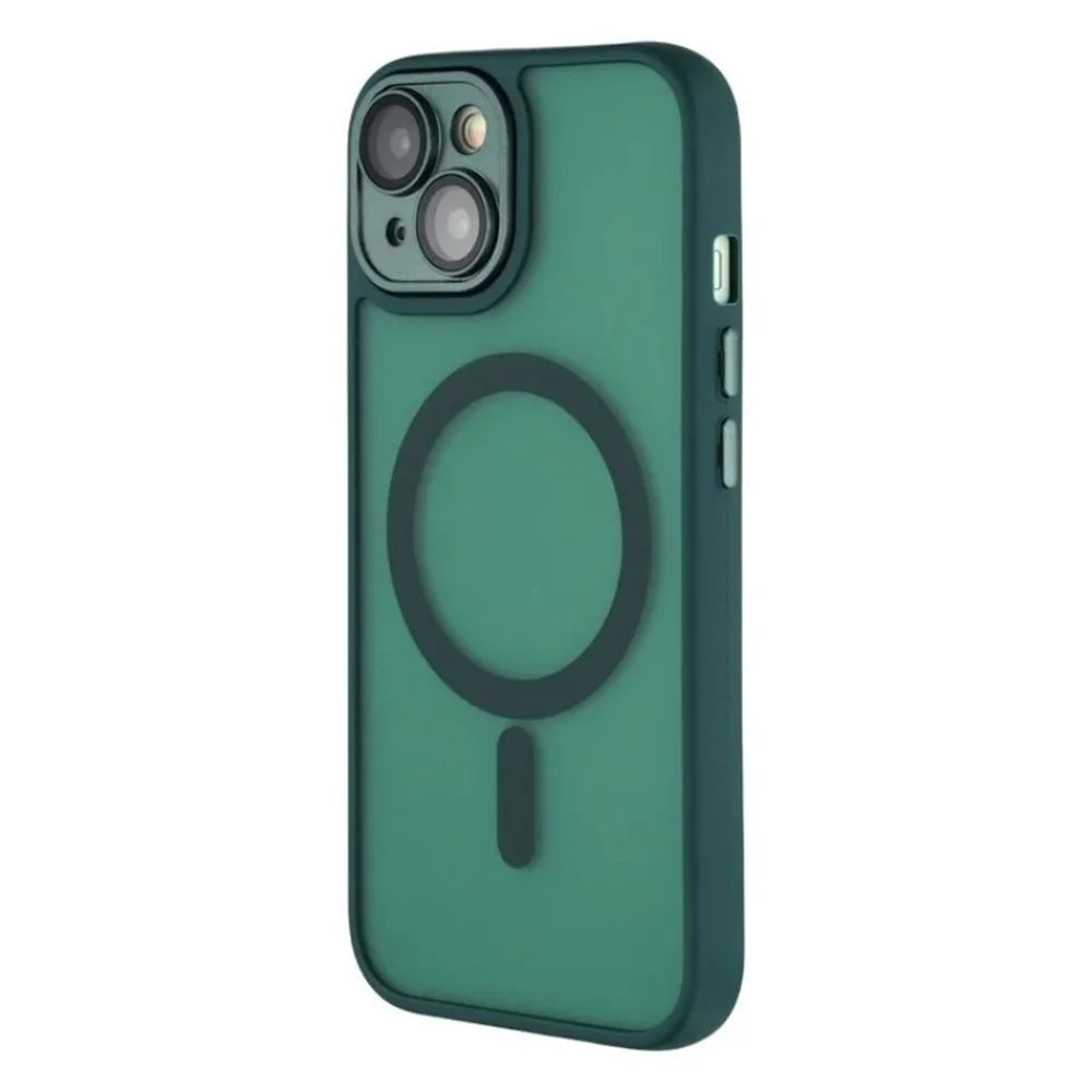 WANLONFENG For iPhone 15 Case Compatible with MagSafe  QB Series PC TPU Phone Cover with Screen Film - Dark Green - 4