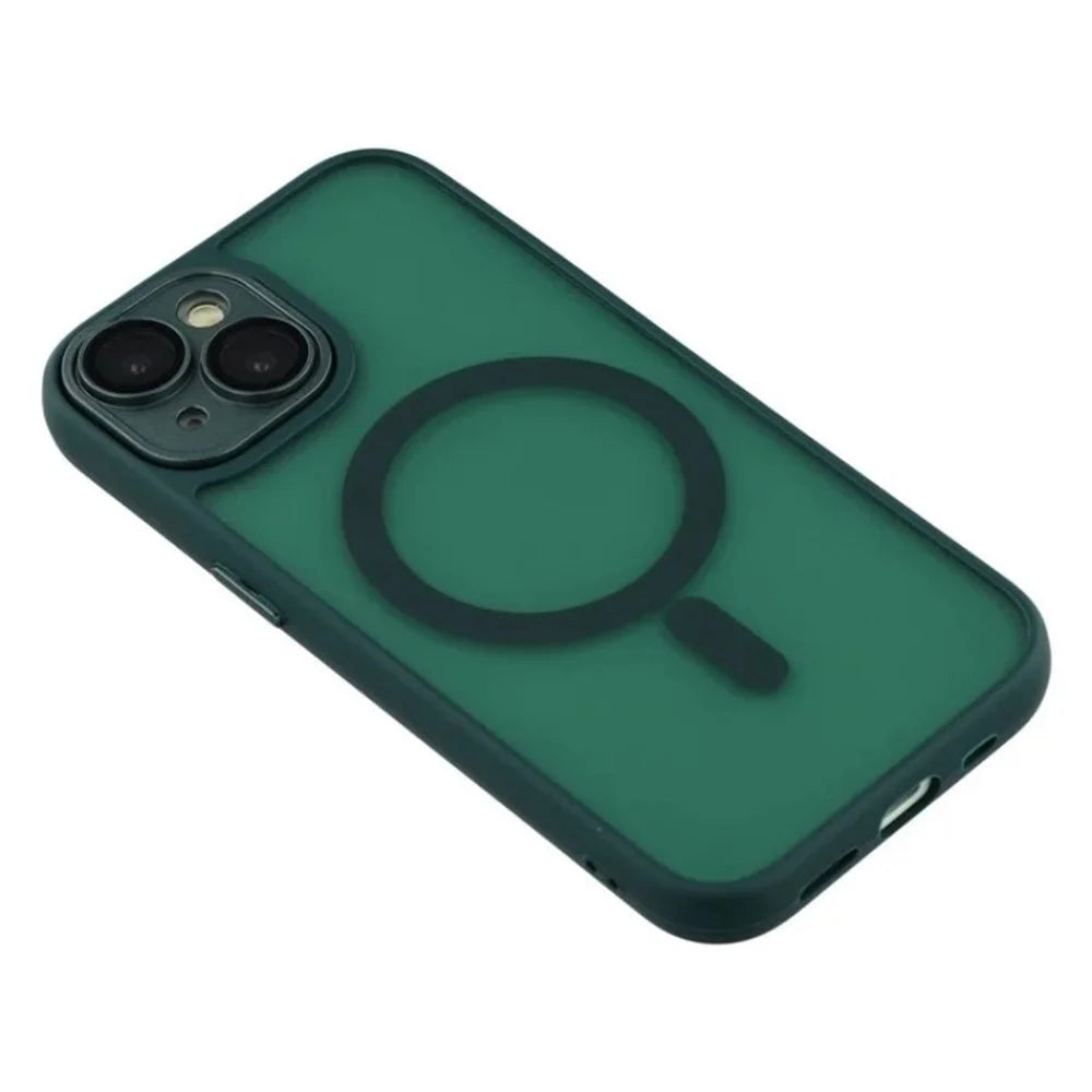 WANLONFENG For iPhone 15 Case Compatible with MagSafe  QB Series PC TPU Phone Cover with Screen Film - Dark Green - 5