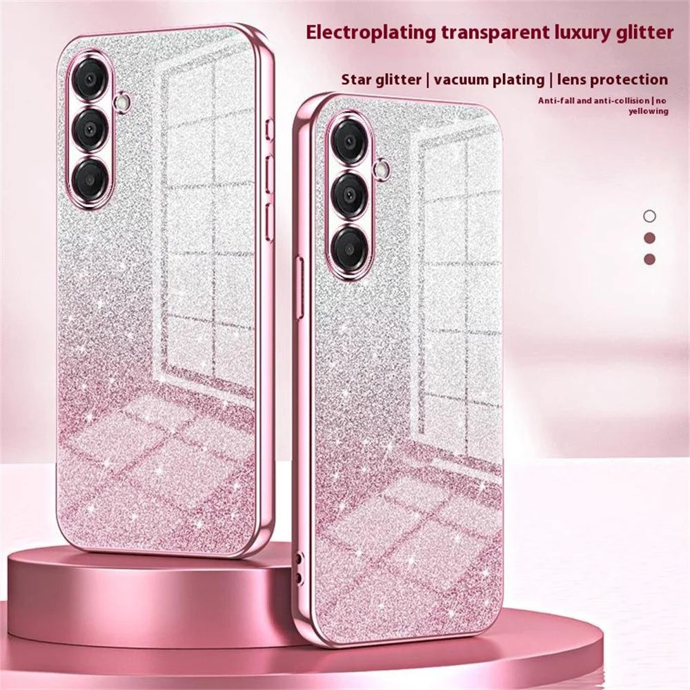 For Samsung Galaxy A18 5G / A18 4G / A17 5G / A17 4G Case Electroplating Gradient Glitter TPU Phone Cover - Pink - 2